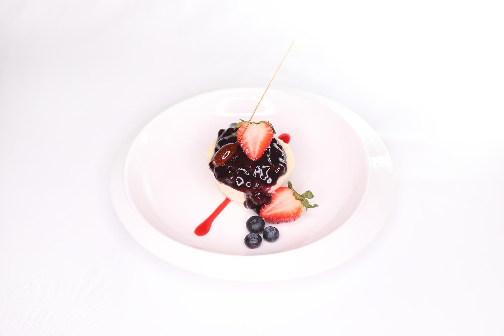 Finished dessert on a simple plate
